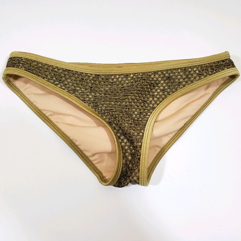 BONGO Gold Bronze Metallic Sexy Mesh Fishnet Bikini Bottom Beach Vacation Resort